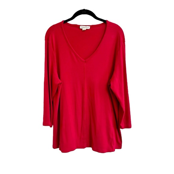 COLDWATER CREEK, WOMENS, RED TUNIC TOP. V-NECK, 3/4 SLEEVE. SIZE XL - Picture 1 of 5